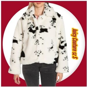 Juicy Couture Jacket Teddy Black and White New Spotted Faux Fur Small
